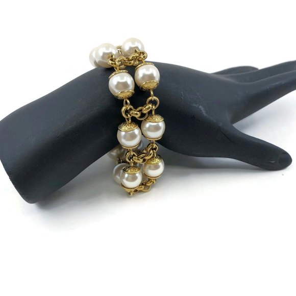 Double Strand Faux Pearl Bracelet 8", Chunky Pearl - Picture 4 of 9